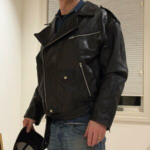Vintage 1990’s Women’s Large Mens Small Black Antelope Leather Biker Jacket
